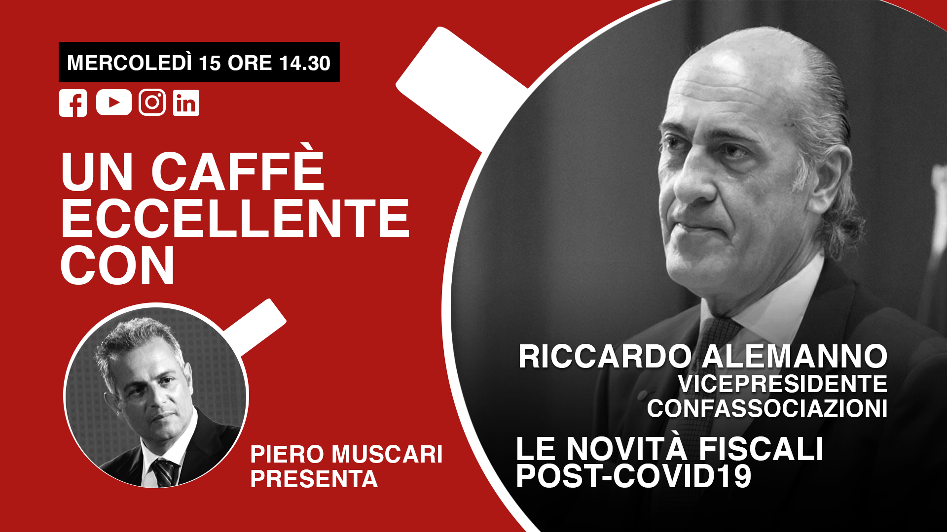 Un caffè eccellente con…Riccardo Alemanno. Live di mercoledì 15 Aprile, ore 14-30.